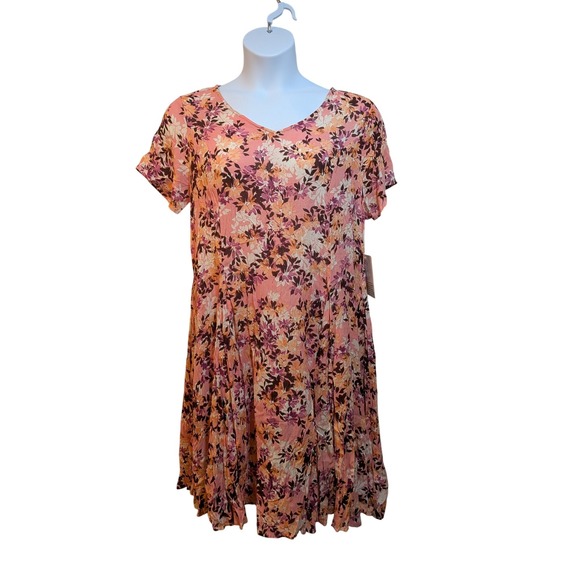 Woman Within 16W Floral Print Rayon Short Sleeve Pleated Dress Prairie Teacher - Picture 1 of 7